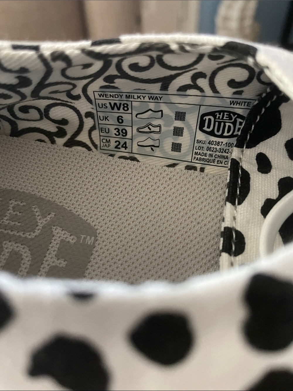 Hey Dude Women's Cow-Print Canvas Sneakers - White and Black - Picture 2 of 5